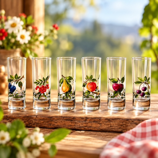 Kisslinger Schnapsgläser mit Früchten – 6er Set aus Österreich