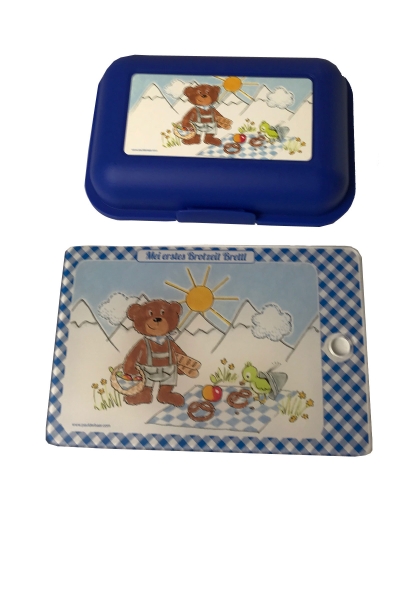 2er Set Brotdose und Brettchen Mei erste Brotzeit mit Motiv Paul der Bär blau