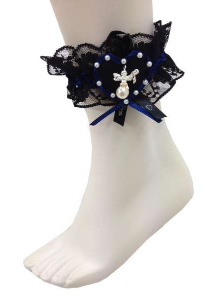 Loverli Fußschmuckband schwarz dunkelblau mit Engel Handarbeit - Kopie