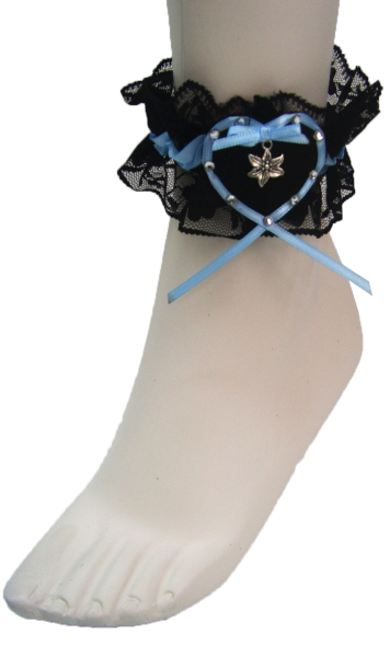 Loverli Fußschmuckband schwarz hellblau Enzian Handarbeit