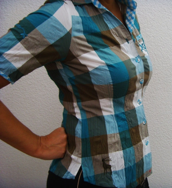 Karierte modische 1/2 Arm Bluse Simmy Aqua