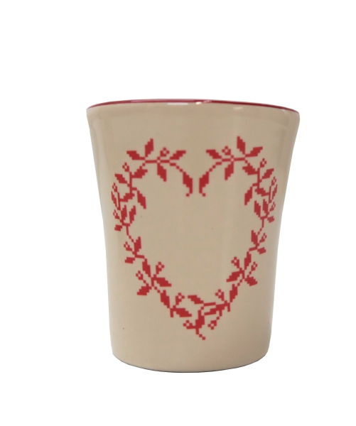 Eierbecher beige mit rotem Herz H-6cm