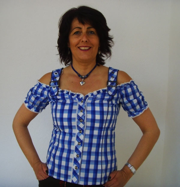 Carmenbluse Rammingen Blau Blau kariert