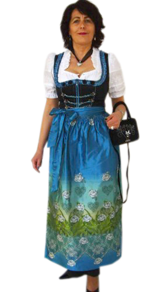 Spieth & Wensky Langes  Dirndl in Türkis 90 cm Rosaria