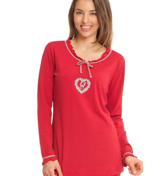 Taubert Romantischer Pyjama mit Vichy Karo Hose Weiss Rot