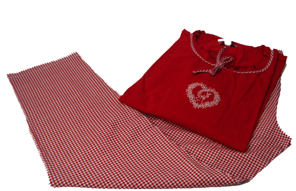 Taubert Romantischer Pyjama mit Vichy Karo Hose Weiss Rot
