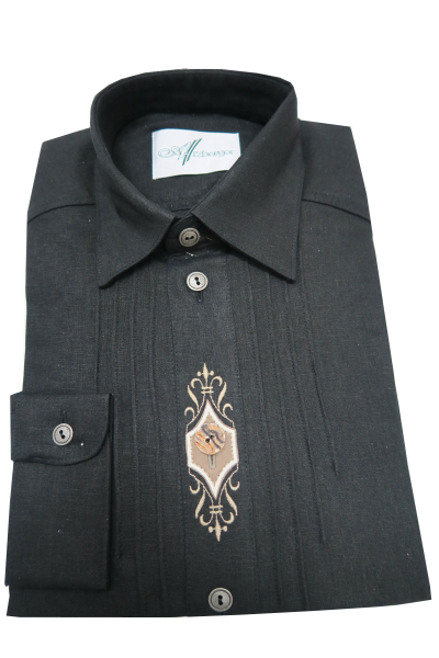 Herren Trachtenhemd schwarz Leinenhemd mit Stickerei Gr.39
