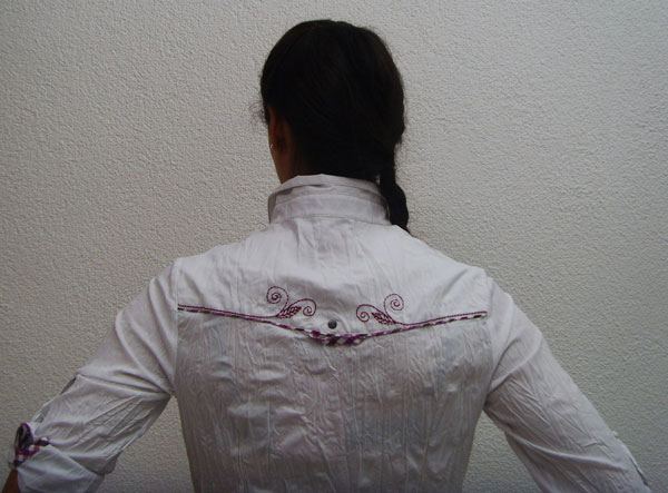 Trachtenbluse im Crashdesign Duderstadt Weiß Fuchsia - Kopie