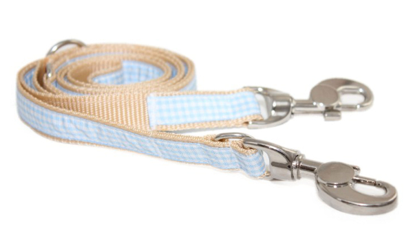 Hellblau karierte Hundeleine Bavaria 180cm x 1,5cm