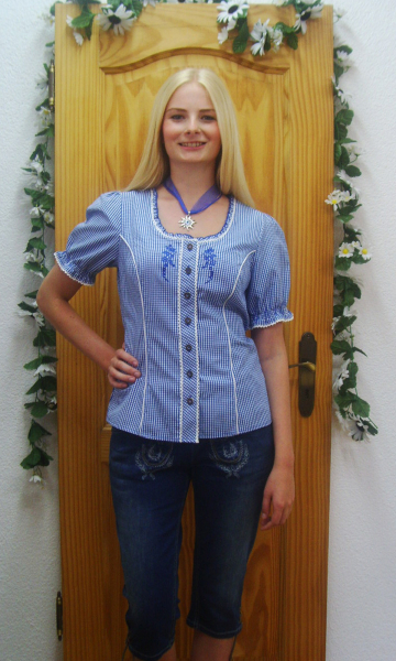Kleinkarierte blau weiße Bluse Egave mit Puffarm
