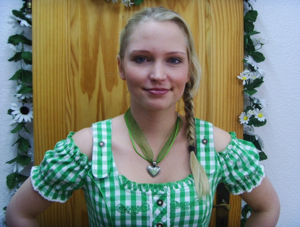 Schulterfreie grün/weiss karierte Bluse Elli