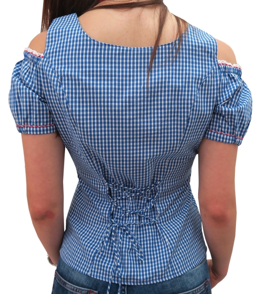 Blau karierte Bluse Fallas mit Carmenarm