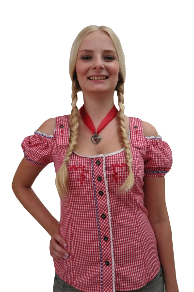 Rot karierte Bluse Fallas mit Carmenarm