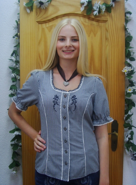 Schwarz/Weiß kleinkarierte Bluse Egave mit Puffarm