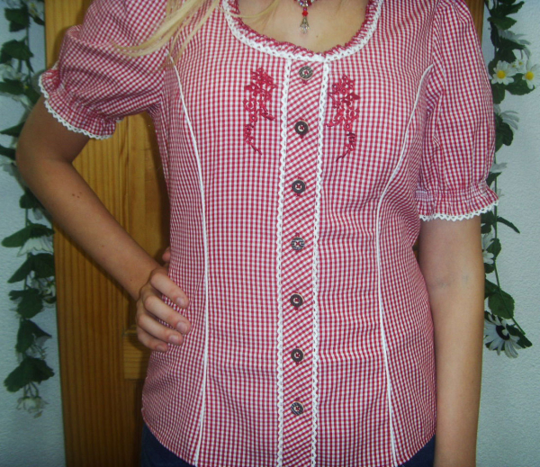 Kleinkarierte Rot/Weise Bluse Egave mit Puffarm