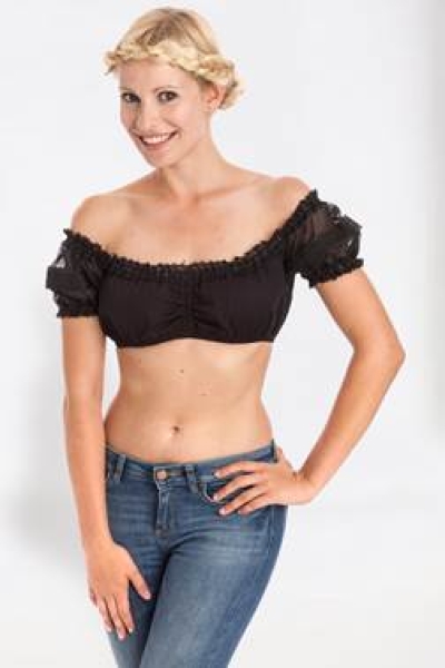 Krüger Madl Schwarze Dirndlbluse mit Strass Carmenaussschnitt