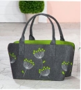 Gilde Filztasche mit Dillblüte bestickt Shopper Einkaufstasche 41cm x 26cm x 28cm dunkelgrau mit grün
