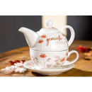 Gilde Tee-Set Tea for one Naturblume Teekanne, Teetasse Untertasse