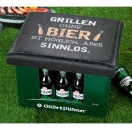 Gilde Handwerk Sitzpolster Grillen ohne Bier ist möglich aber SINNLOS schwarz/weiß/gelb 44cm x 34cm x 5 cm  Hocker Polster Sitzkissen
