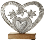 Gilde Handwerk Alu Herz Edelweiß Mangoholz  Dekofigur