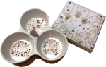 Dippschalen Sterne Christmas aus Porzellan mit Bambustablett 3 Stück  20,5 x 17 cm