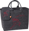 Witzgall Filztasche dunkelgrau Hirsch Berge rot 38cm x 20cm  mit Handtyasche Trachtentasche
