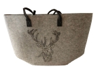 Filztasche Renate hellgrau Hirschkopf Glitzersteine 42x66x70cm