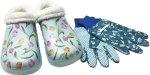 Angro Damen Gartenclogs gefüttert hellblau mit Tulpen mit Gartenhandschuhen 2 teilig