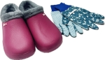 Damen Clogs gefüttert pink Gartenschuhe mit passenden Gartenhandschuhen 2 teilig