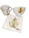 Boltze Frühstücksset Anker weiß braun 3teilig Müslischale Becher Servietten Frühstücksgeschirr