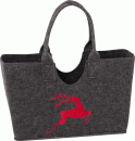 Witzgall Filztasche dunkelgrau mit Hirsch in rot bestickt 40 cm x 20 cm H 27 cm Trachtentasche Shoppertasche Einkaufstasche