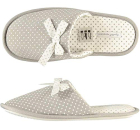 Damen Pantoffel Hauschuhe beige gepunktet mit Schleife
