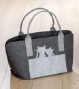 Gilde Handwerk Shoppingtasche Katzenpaar dunkellgrau mit Seitentasche 40 cm x24 cm x 26 cm Einkaufstasche