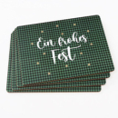 Boltze Tischset 4 er Set 30x40cm mit Spruch ein Frohes Fest mit Korkunterseite Platzsets grün abschwaschbar MDF