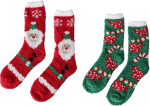 Boltze Home Collection Kuschelsocken 2er Set rot und grün Zuckerstange Weihnachtsmann in einer Kugel verpackt