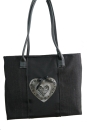 Außergewöhnliche schwarze Henkeltasche mit Metallherz