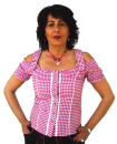 Spieth & Wensky karierte Trachtenbluse beere weiss mit Carmenarm